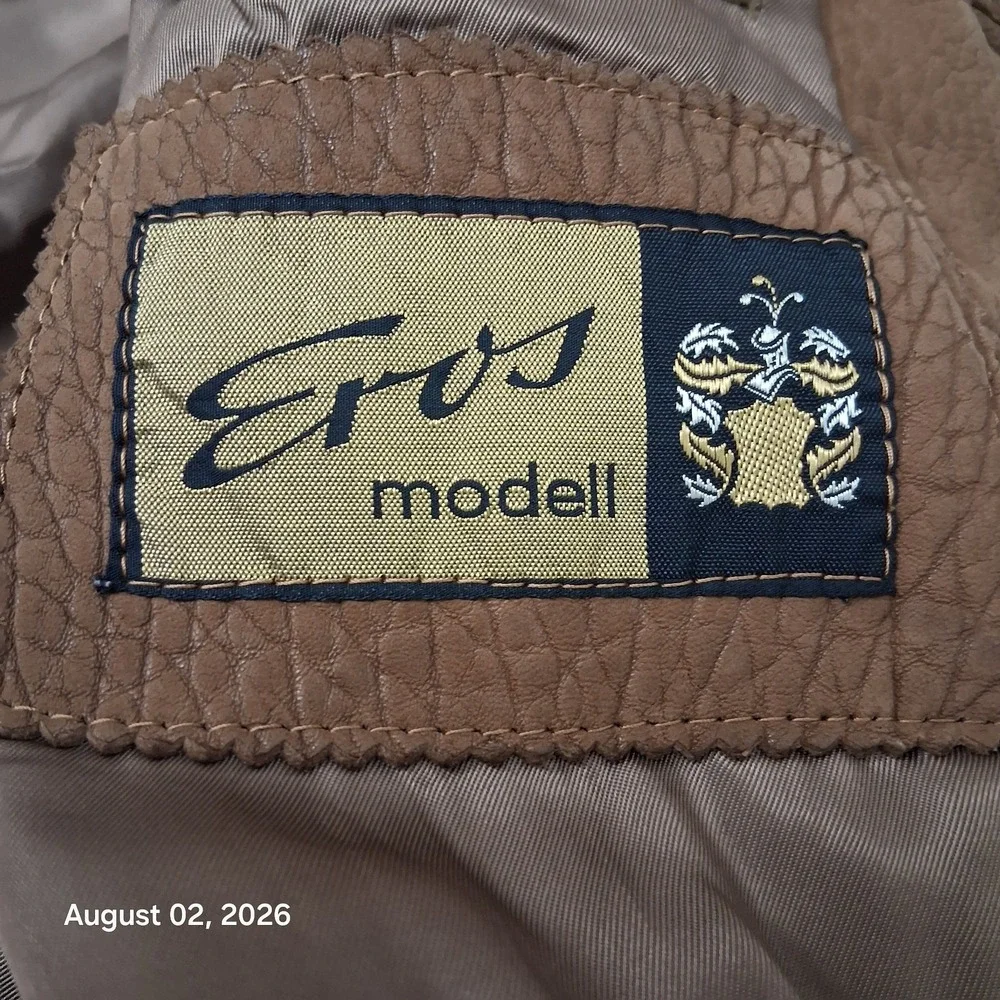 Vintage Eros Modelli Mens Brown Leather Field Jacket Medium Wooden Buttons